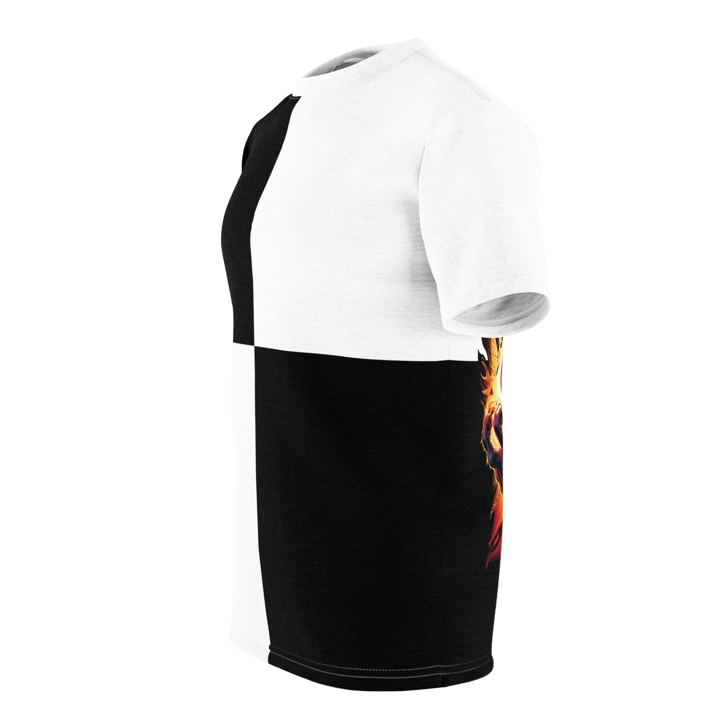 Front SIDE view of the Break Free T-Shirt for adults with a bold black-and-white checkered pattern, perfect for making a statement.