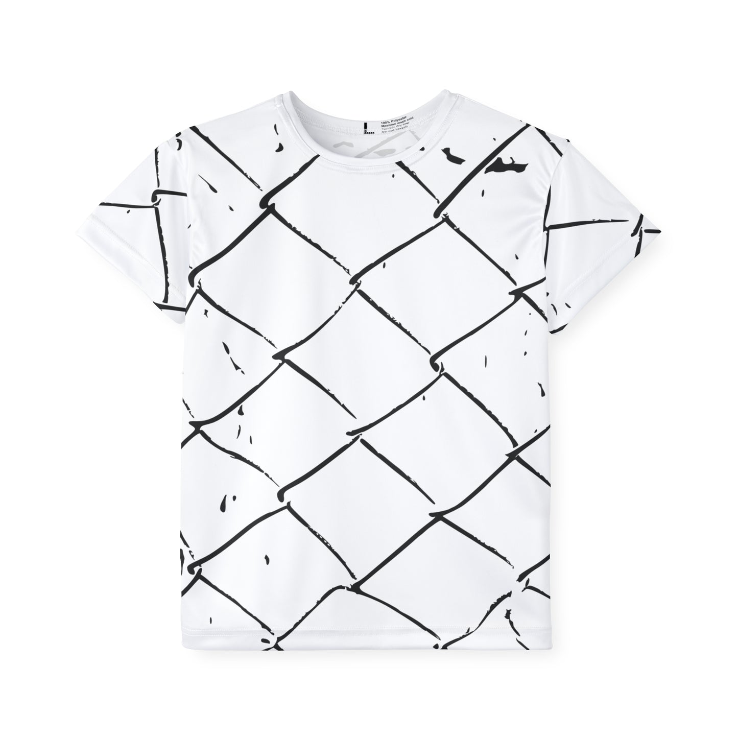 Front view of NOK Mania kids t-shirt with chain-link pattern