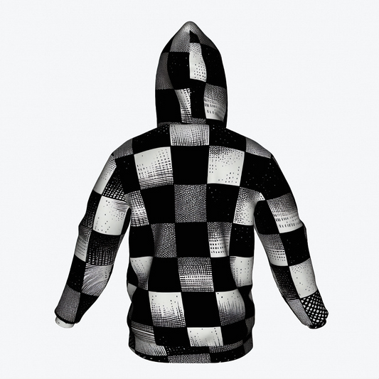 Adult black and white checkered hoodie with NOK branding