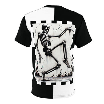 Back view of NOK Style's Skeleton Step T-Shirt for adults with a striking skeleton graphic in a dynamic pose.