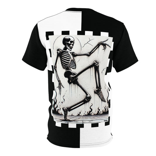 Back view of NOK Style's Skeleton Step T-Shirt for adults with a striking skeleton graphic in a dynamic pose.