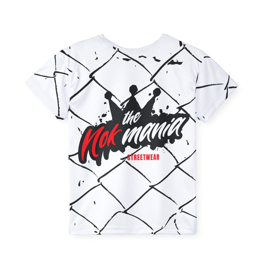 Back view of NOK Mania kids t-shirt with bold streetwear crown graphic