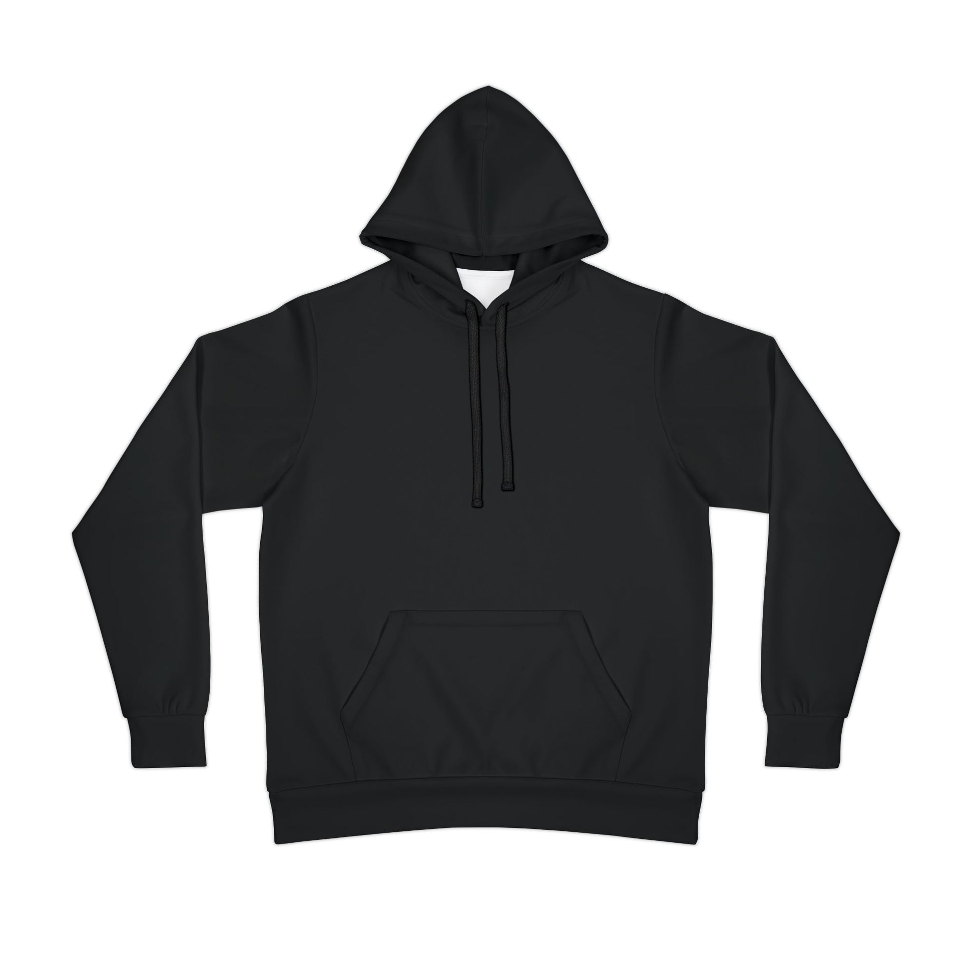 Flat lay of a black hoodie with a clean, minimalistic front, perfect for showcasing bold streetwear graphics on the back.