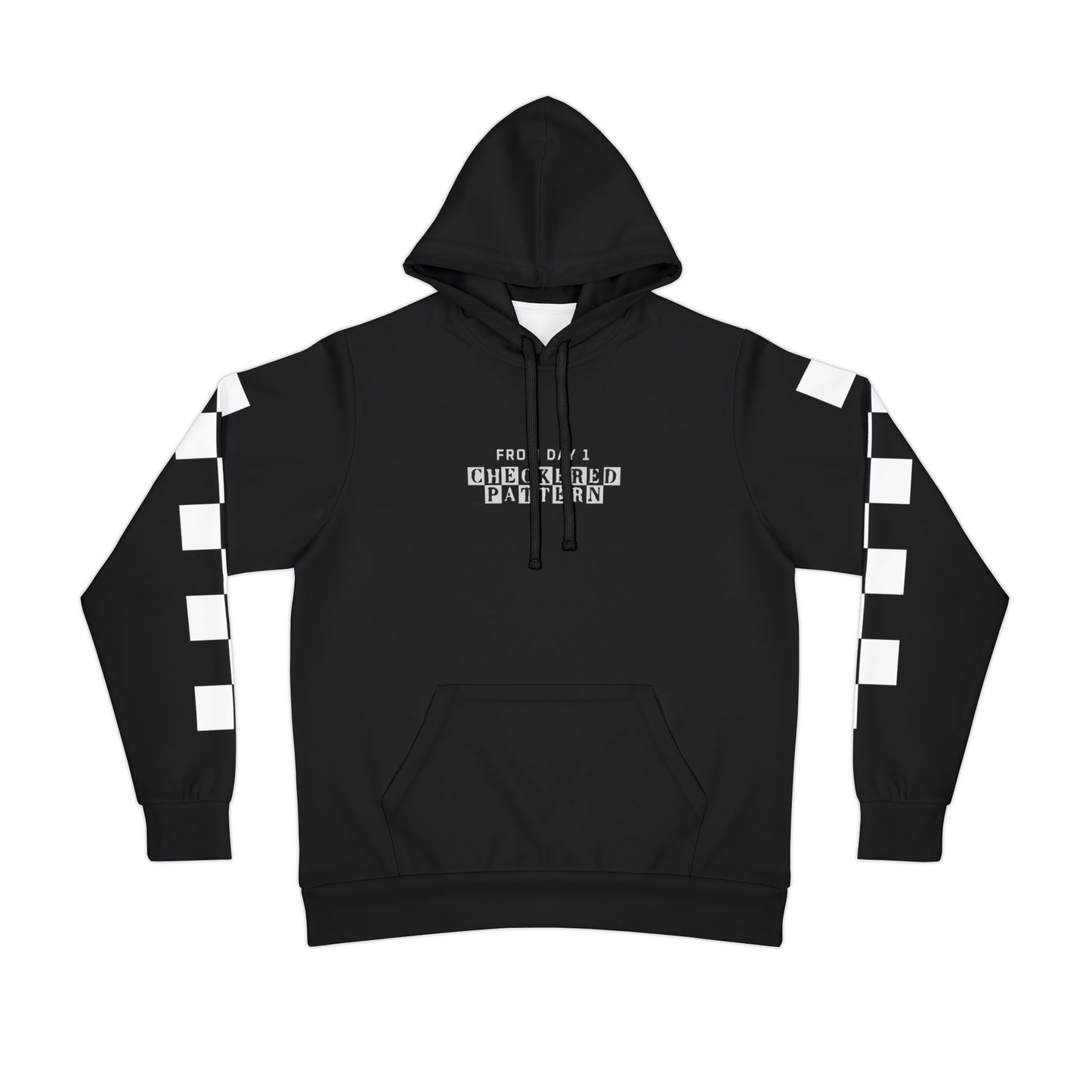 Front view of Every Block Count hoodie with 'From Day 1, Checkered Pattern' text, highlighting its stylish simplicity.
