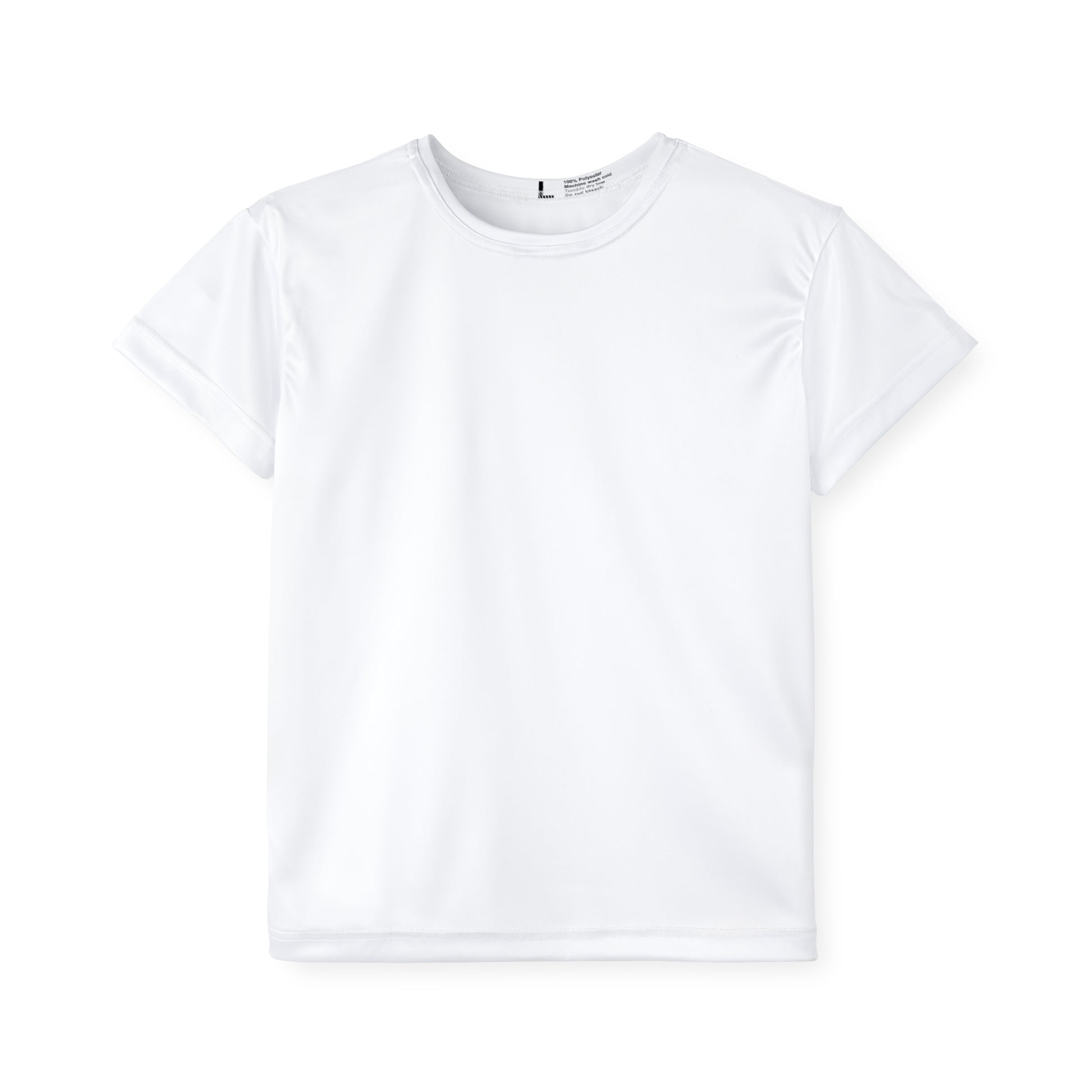 Front view of kids white T-shirt featuring a clean, minimalist design perfect for personalization.