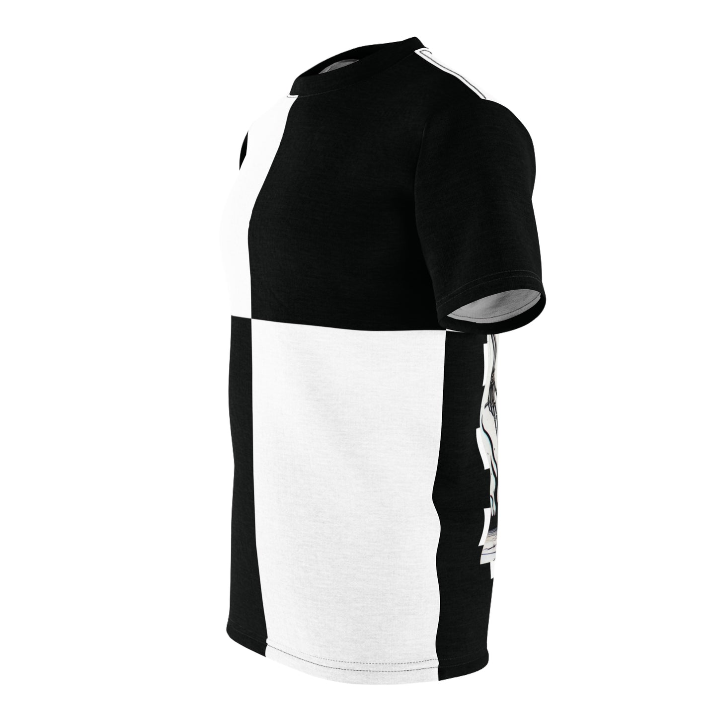 Left side of NOK Style's Skeleton Step T-Shirt for adults with high-contrast black and white design.