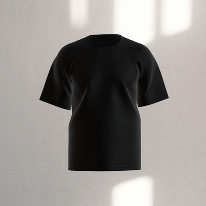 Front view of the Love Loud, Live Bold black T-shirt featuring a sleek minimalist design.