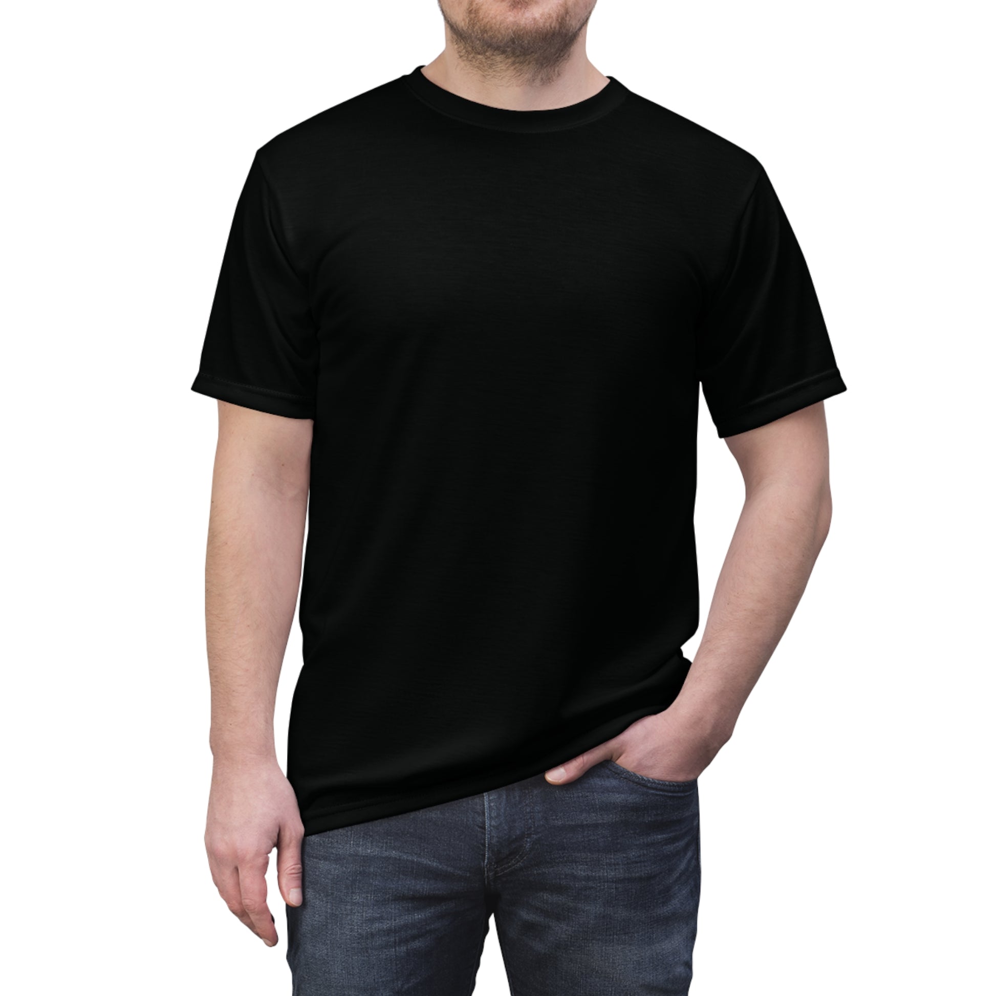 Front view of a men's black t-shirt, perfect for personalized streetwear designs by NOKSTYLE.