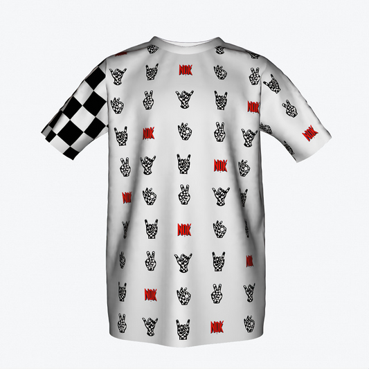 NOK Kids' Peace and Rock Hand Signs Graphic T-Shirt with Checkerboard Sleeve