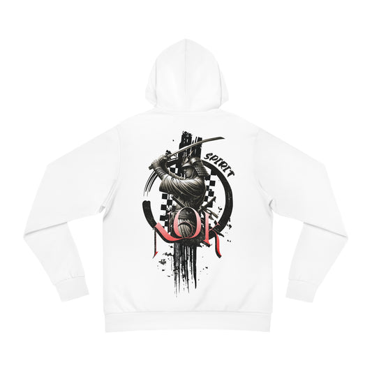 Back view of hoodie with detailed samurai artwork and NOK logo.