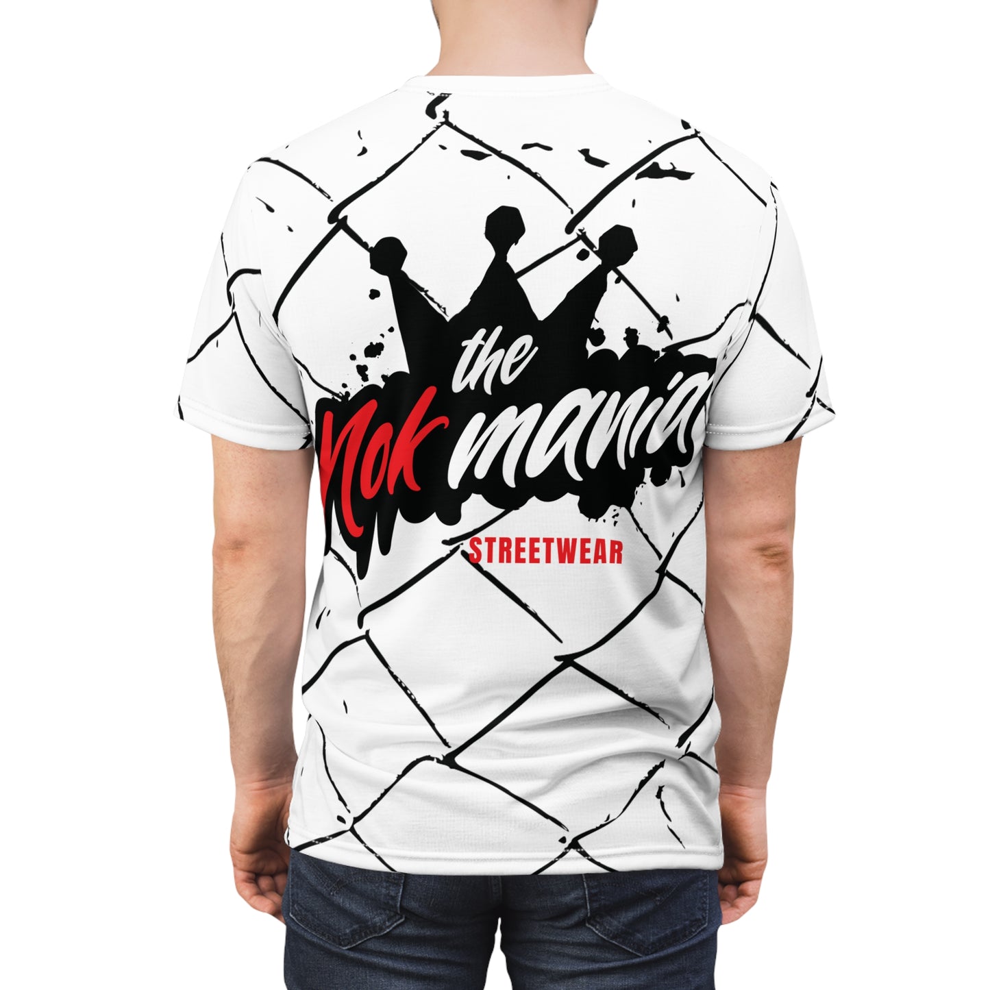 Back view of The NOK Mania streetwear t-shirt with crown logo