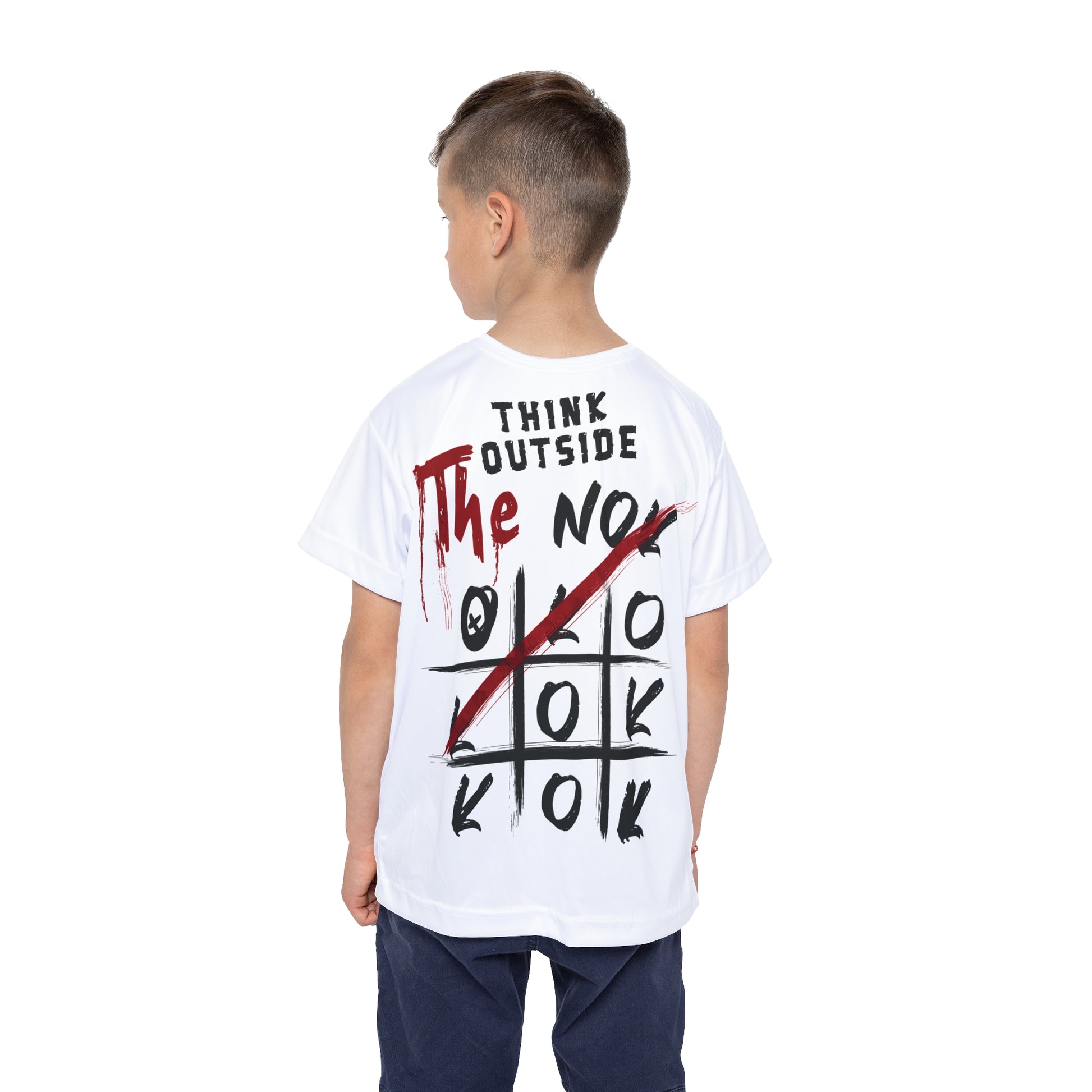 Full back design of NOKSTYLE kids' Think Outside t-shirt