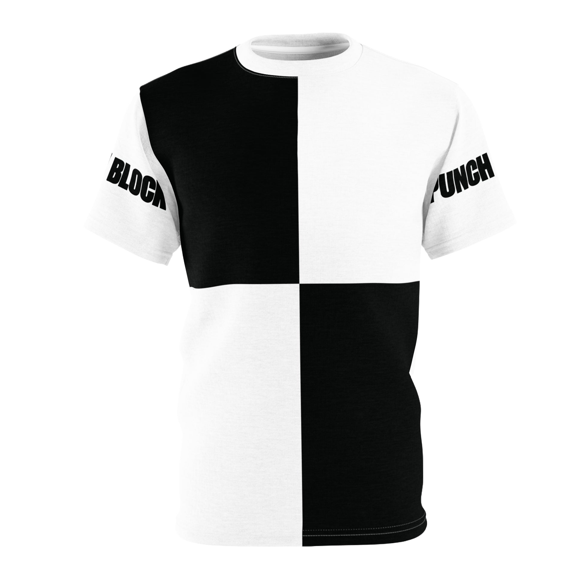 Flat lay of the 'Victorious' graphic tee showcasing the minimalist black-and-white checkered front design.