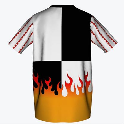 Kids Flame Checkered T-Shirt by NOK - Black and White with Fiery Flames at the Bottom, Bold Youth Fashion