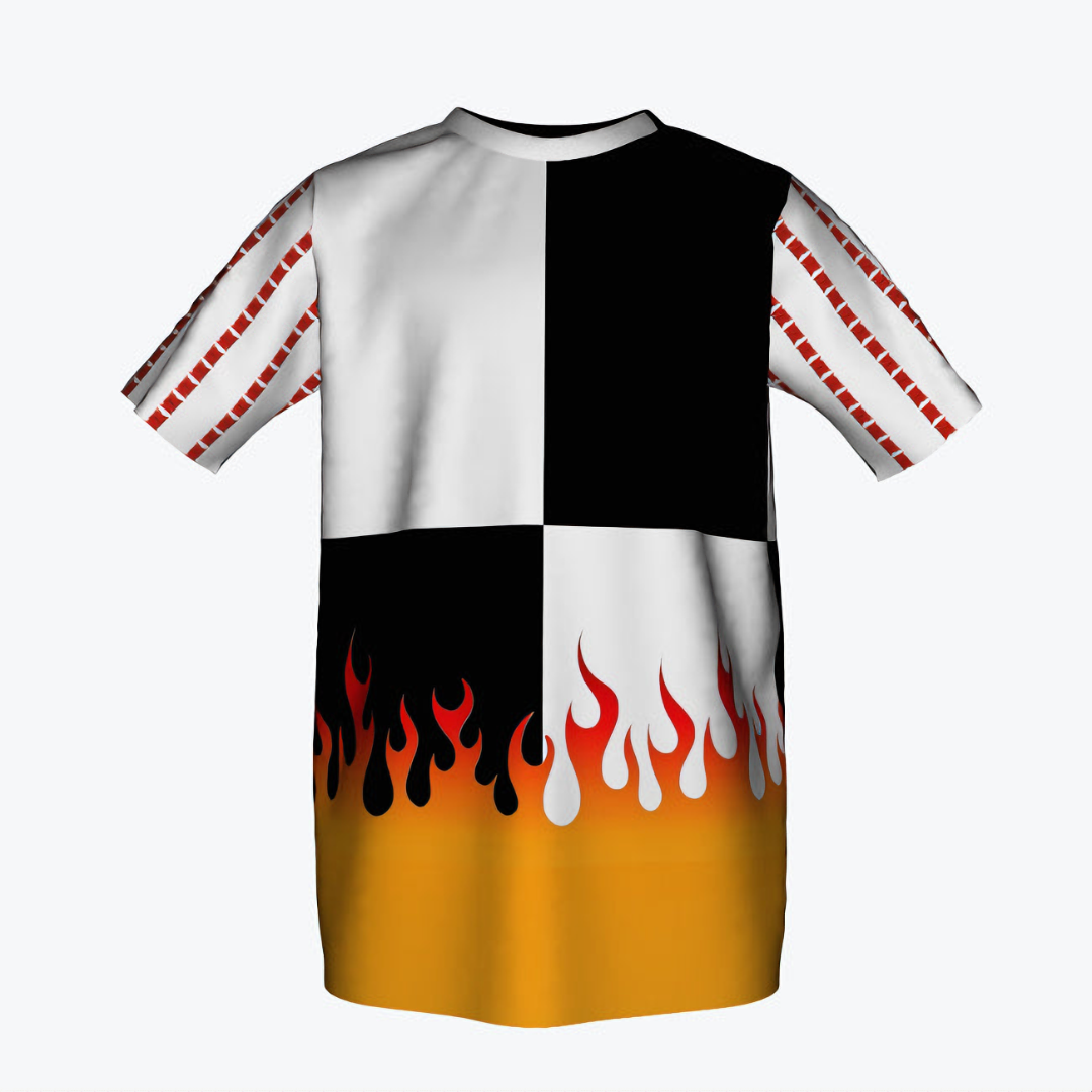 Kids Flame Checkered T-Shirt by NOK - Black and White with Fiery Flames at the Bottom, Bold Youth Fashion