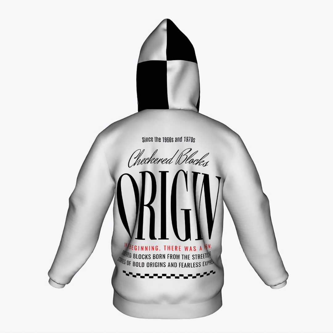 Checkered Blocks Origin Hoodie by NOK Style – Bold Streetwear Design