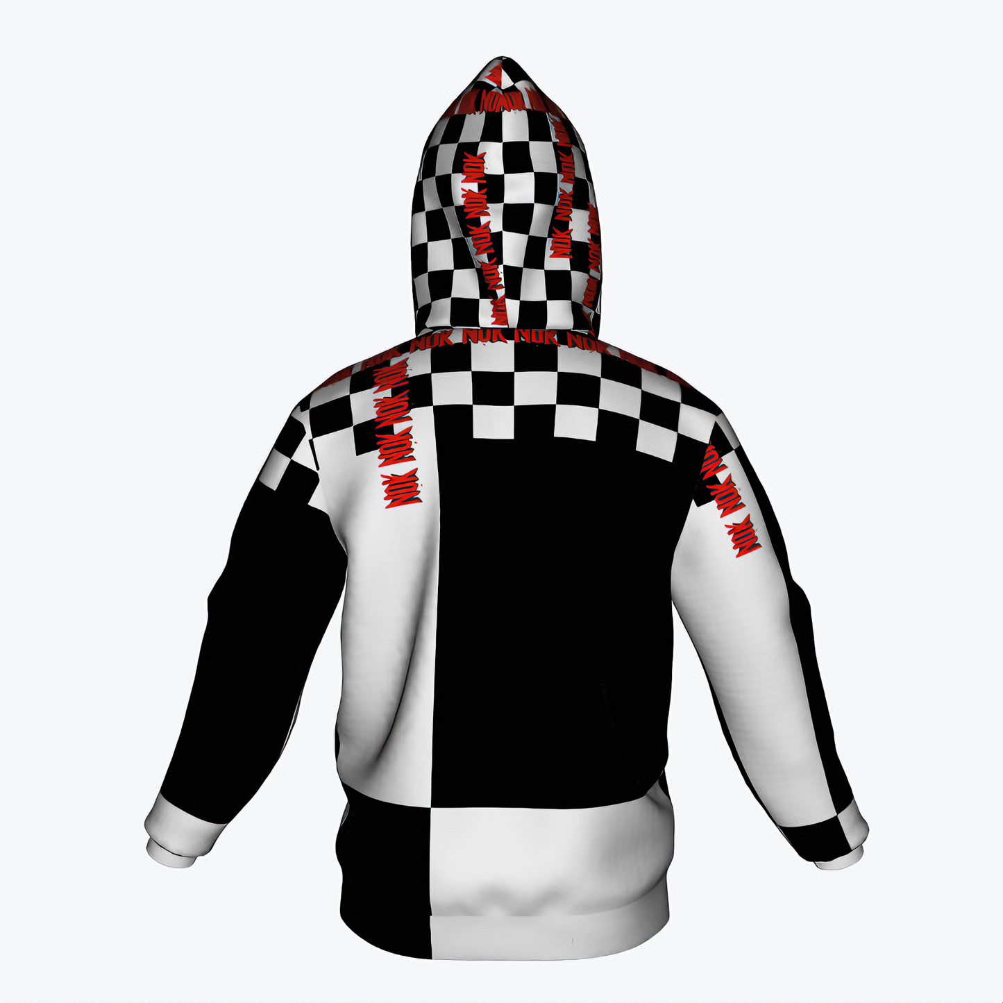 Black and White Checkerboard NOK Pattern Adult Hoodie - NOK Style