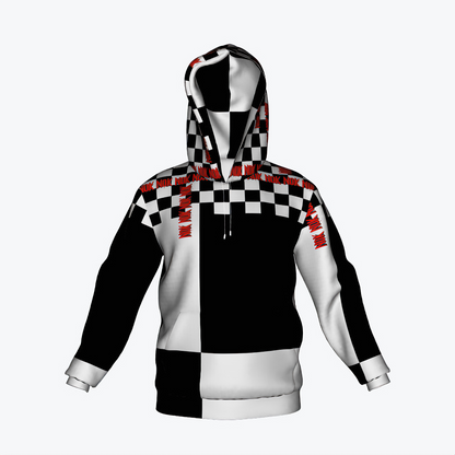 Black and White Checkerboard NOK Pattern Adult Hoodie - NOK Style