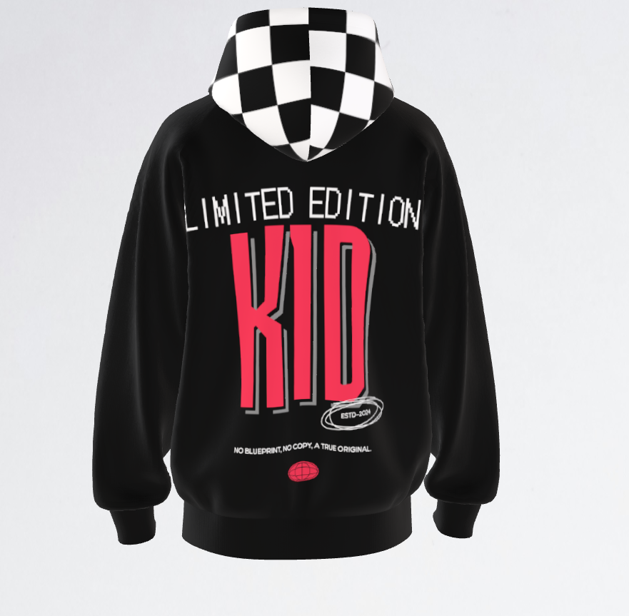 Limited Edition Kid Hoodie by NOK Style with "Limited Edition Kid" text in red and a checkered hood.