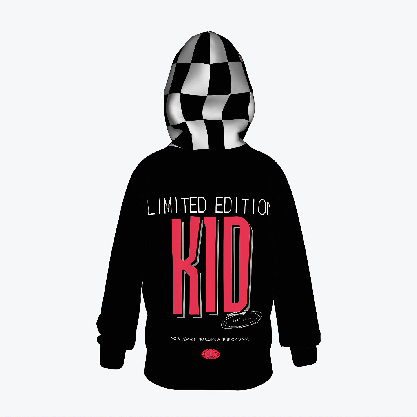 Limited Edition Kid Hoodie by NOK Style with "Limited Edition Kid" text in red and a checkered hood.