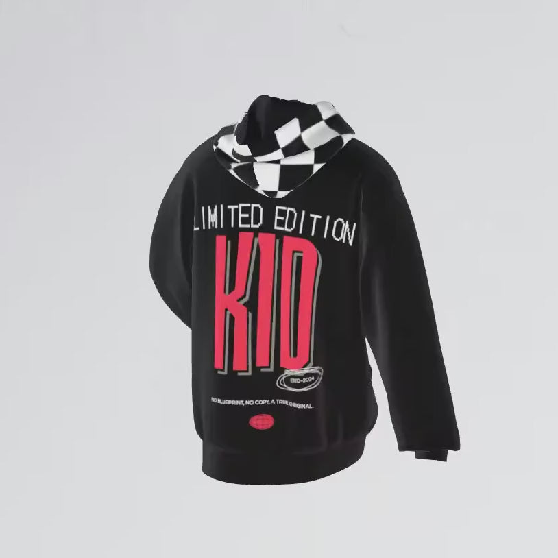 Limited Edition Kid Hoodie by NOK Style with "Limited Edition Kid" text in red and a checkered hood.