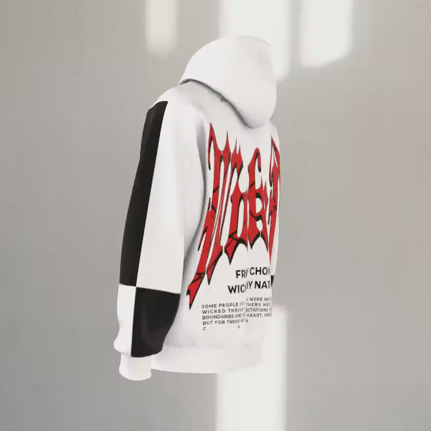 NOK Style hoodie with bold "Wicked by Nature, Free by Choice" graffiti design in red and black