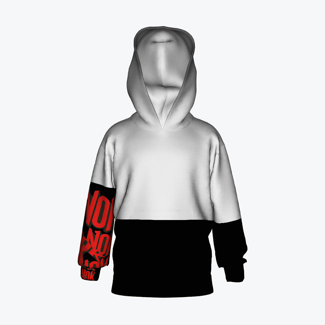 Urban Crocodile Graphic Hoodie with black and white design featuring a crocodile character on the back and red print on the sleeve.